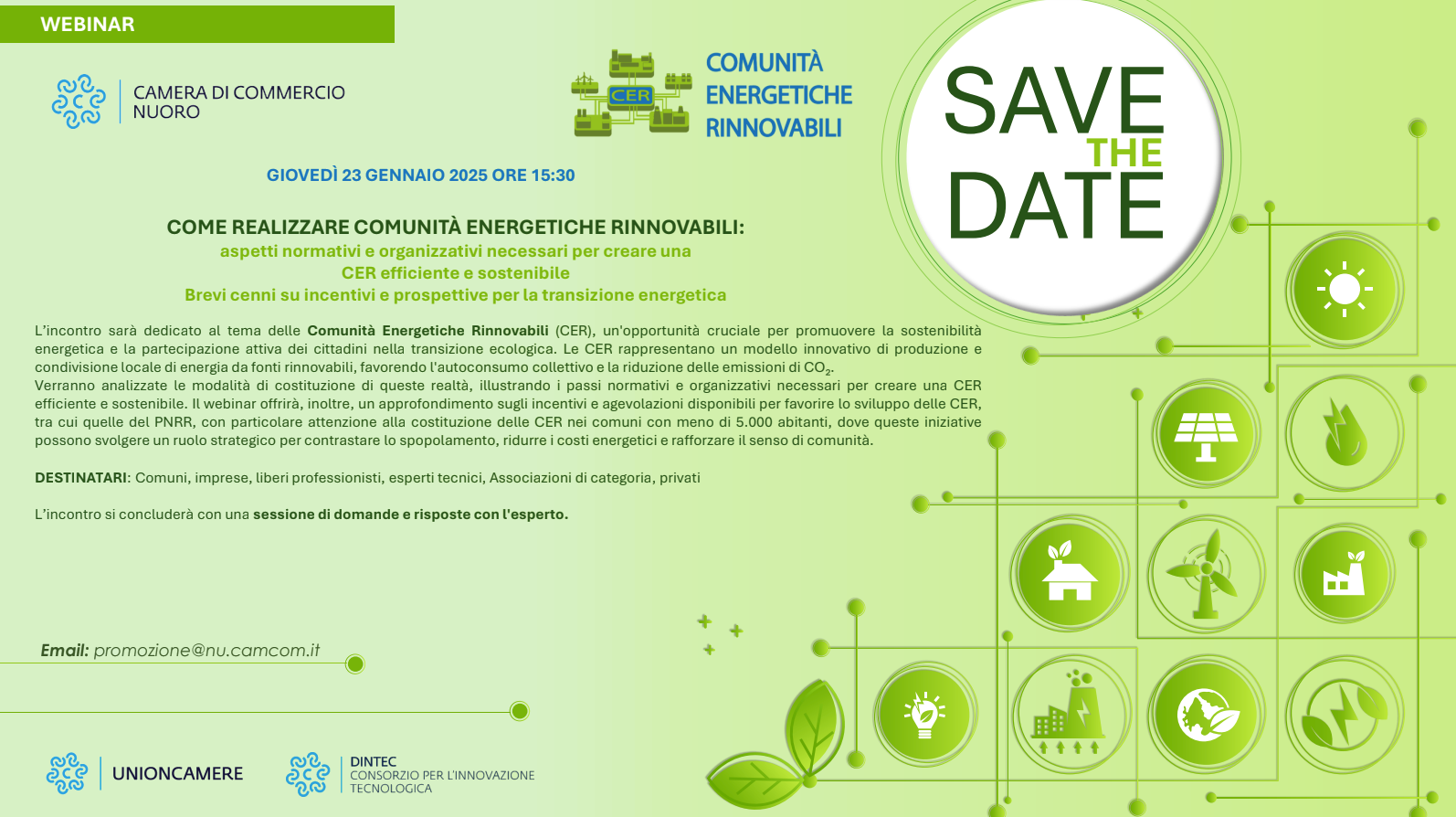 Visualizza il contenuto: Il 23.01.2025 al via il webinar: “Come realizzare comunità energetiche rinnovabili”