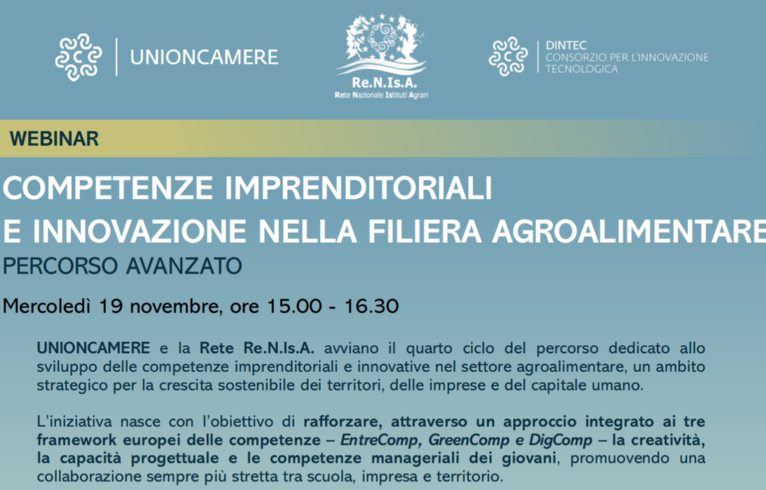 Visualizza il contenuto: Webinar “Competenze imprenditoriali e innovazione nella filiera agroalimentare” – 19/11 ore 15:00