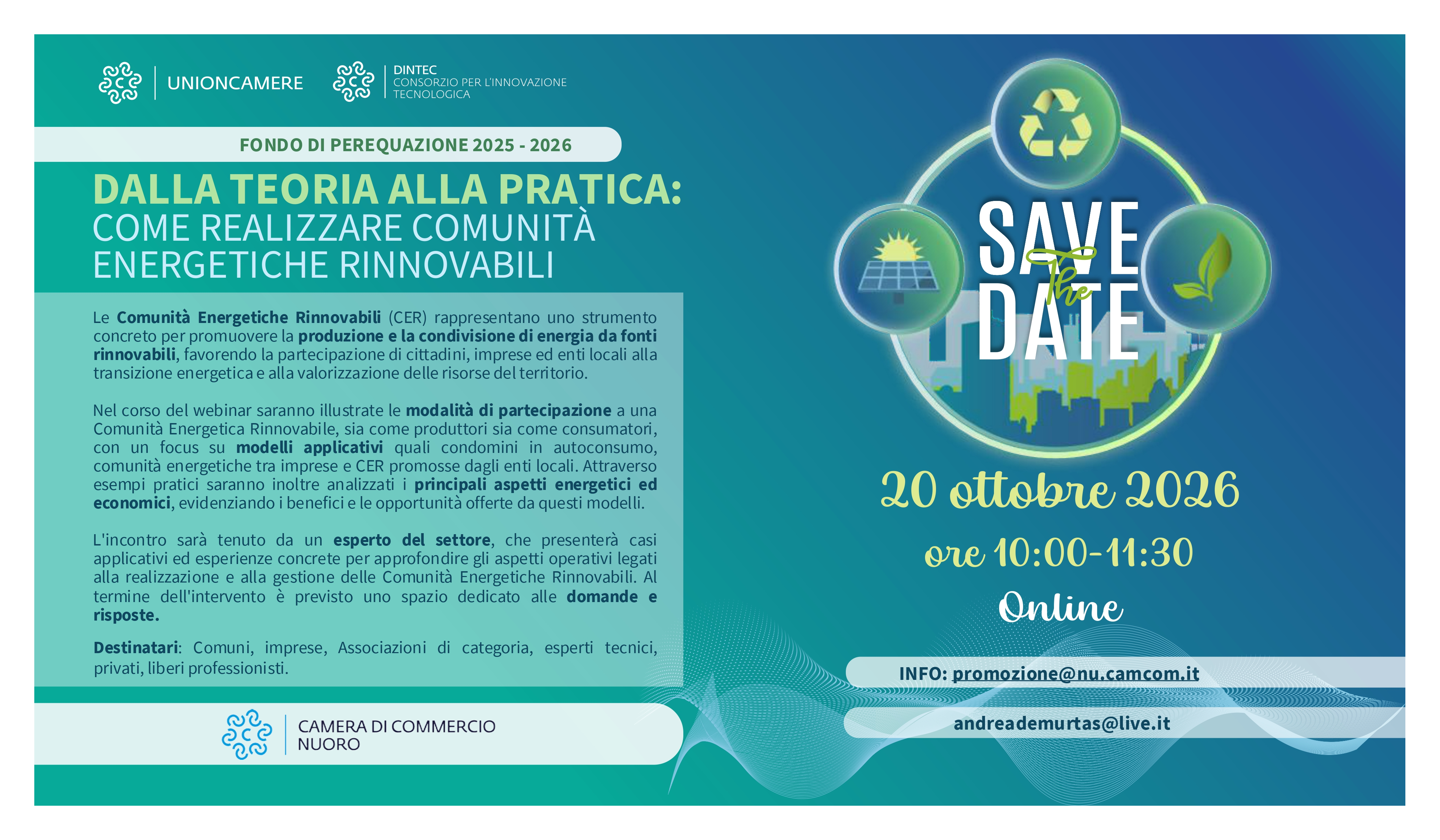 Visualizza il contenuto: Transizione energetica: webinar “Dalla teoria alla pratica: come realizzare Comunità Energetiche Rinnovabili” | 20 ottobre 2026