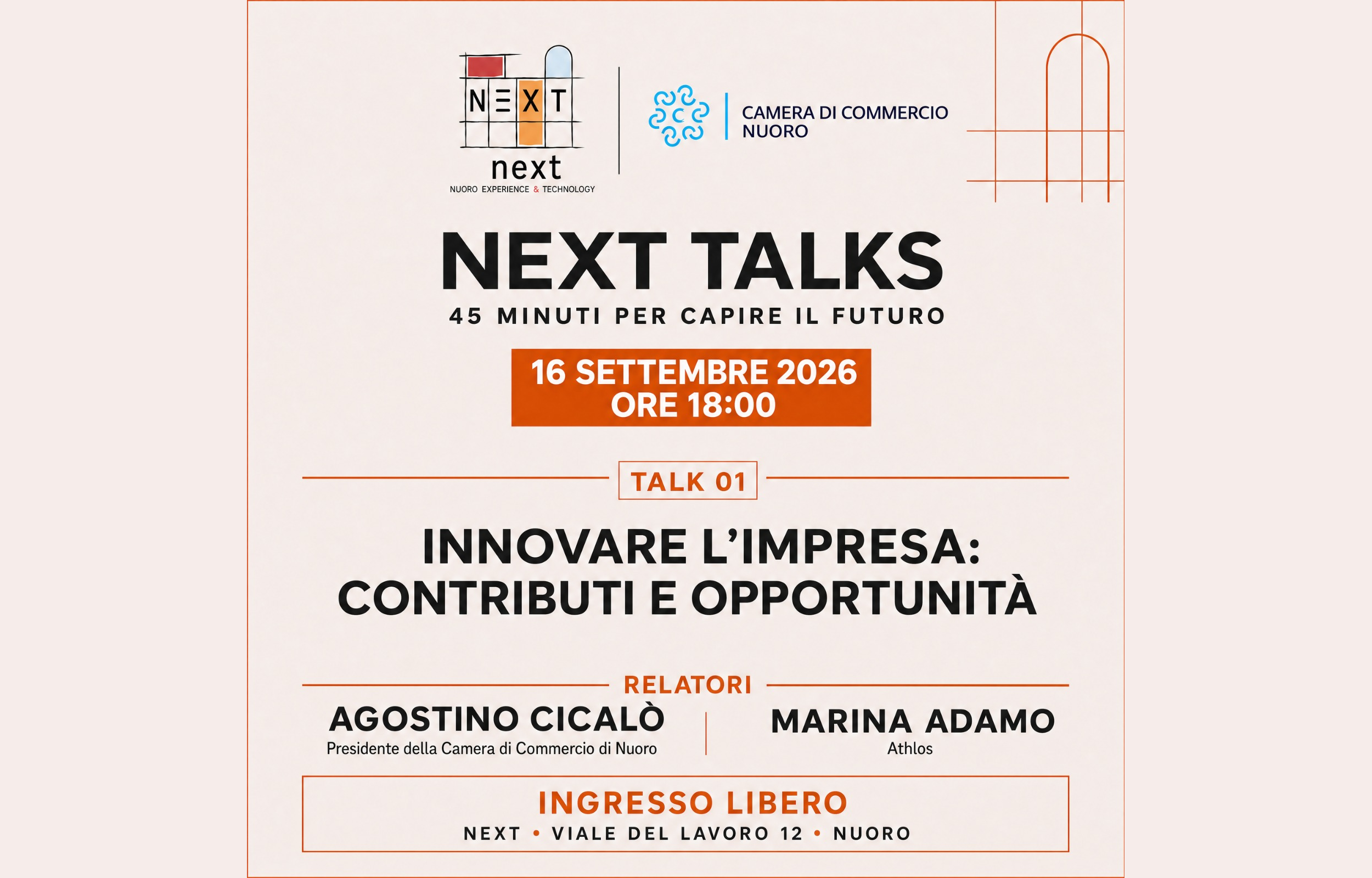 Visualizza il contenuto: NEXT TALKS: “Innovare l’impresa: contributi e opportunità” | 16 settembre 2026