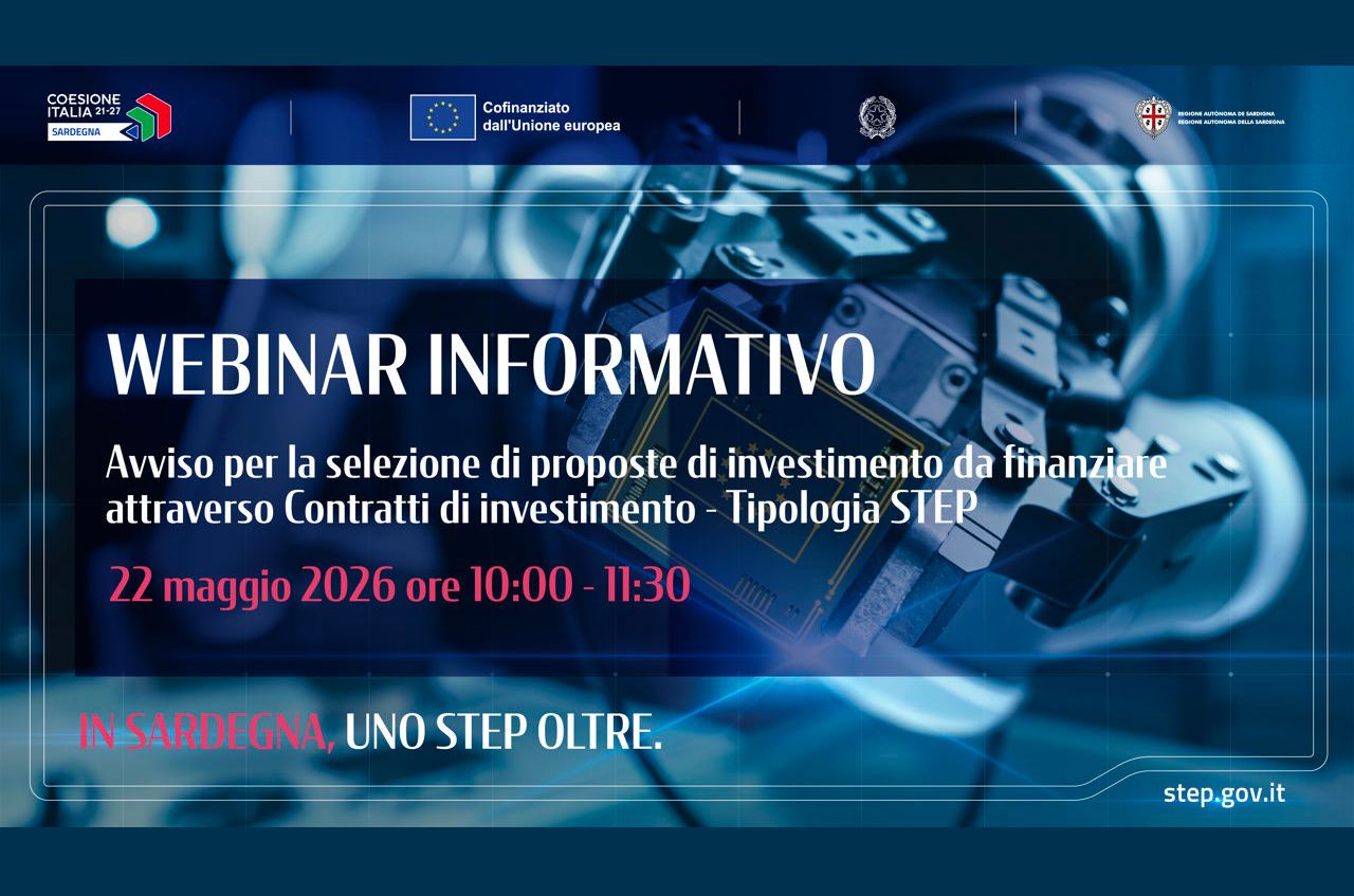 Visualizza il contenuto: PR Sardegna FESR 2021-2027 | Contratti di investimento STEP: il 22 maggio un webinar informativo dedicato all’avviso