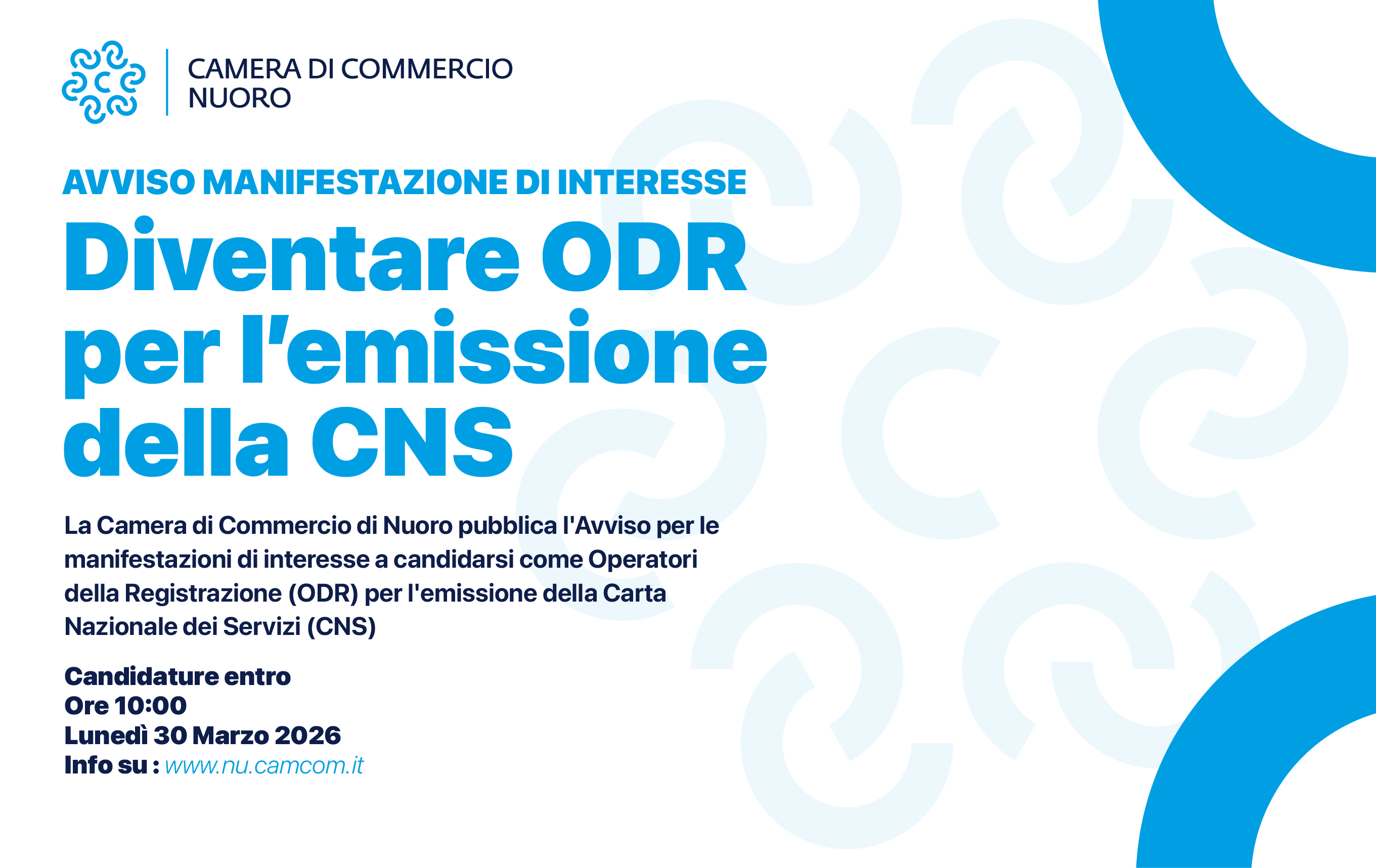CNS con firma digitale: avviso pubblico per candidarsi come ODR della Camera di Commercio di Nuoro | Domande entro il 30/03/26